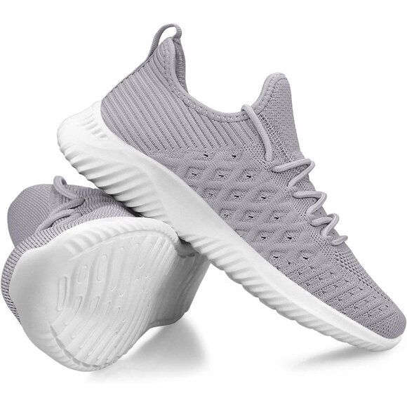 Women's Light Grey Slip-On Walking Shoes Lightweight Breathable Non-Slip Sneaker - Picture 5 of 6